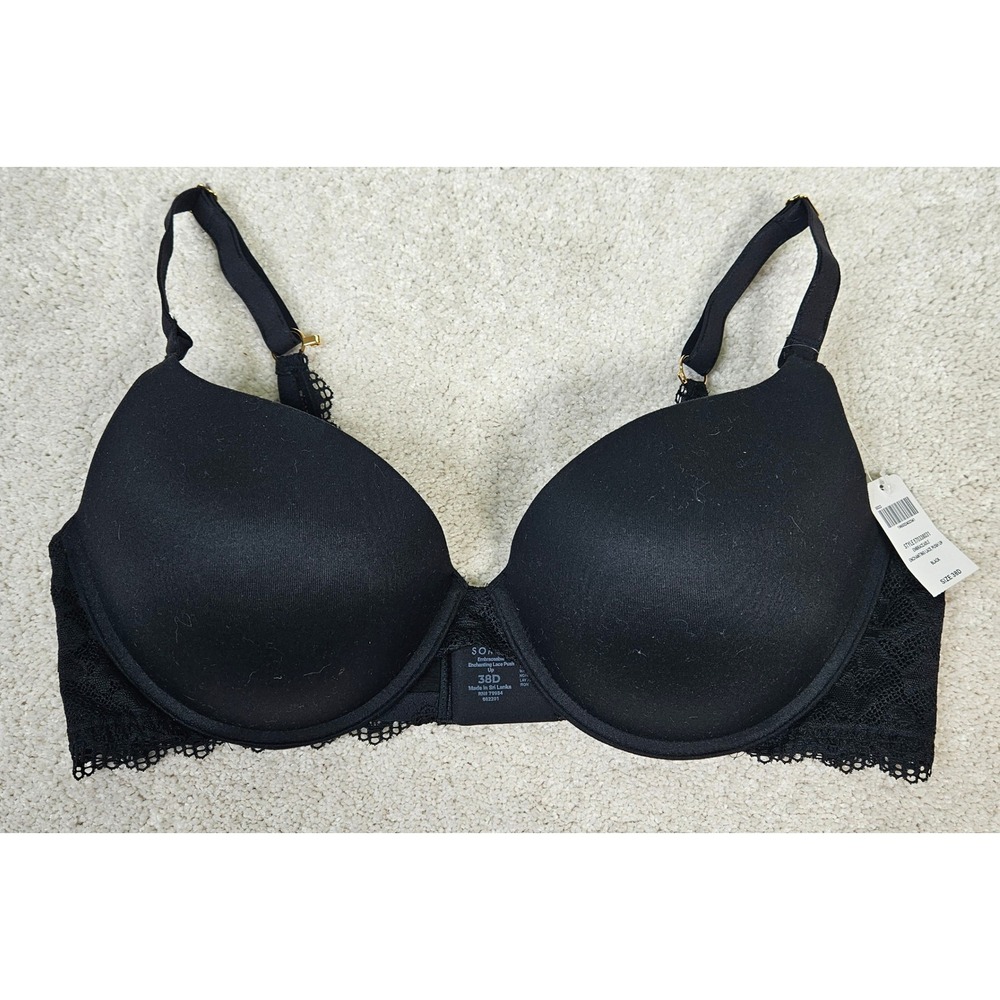 NWT's Soma Embraceable‎ Enchanting Lace Push Up Bra 38D Black Gold Underwire